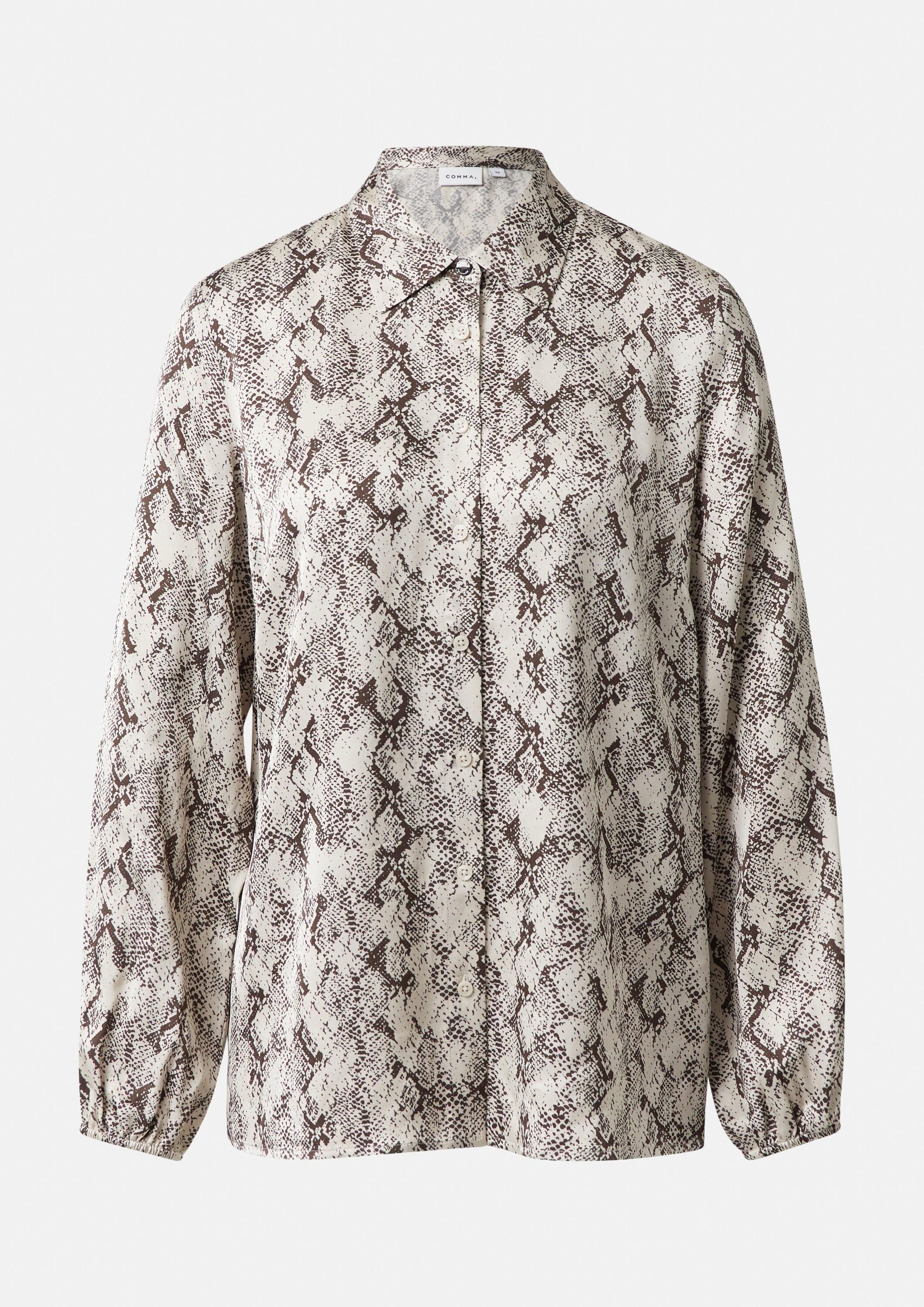 comma Langarmbluse Bluse Satinierte Hemdbluse mit All-over-Print