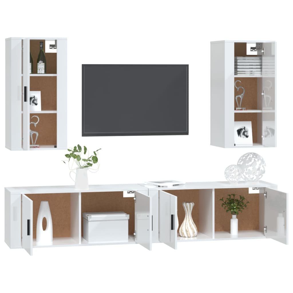 furnicato TV-Schrank-Set Hochglanz-Weiß 4-tlg. Holzwerkstoff TV-Schrank