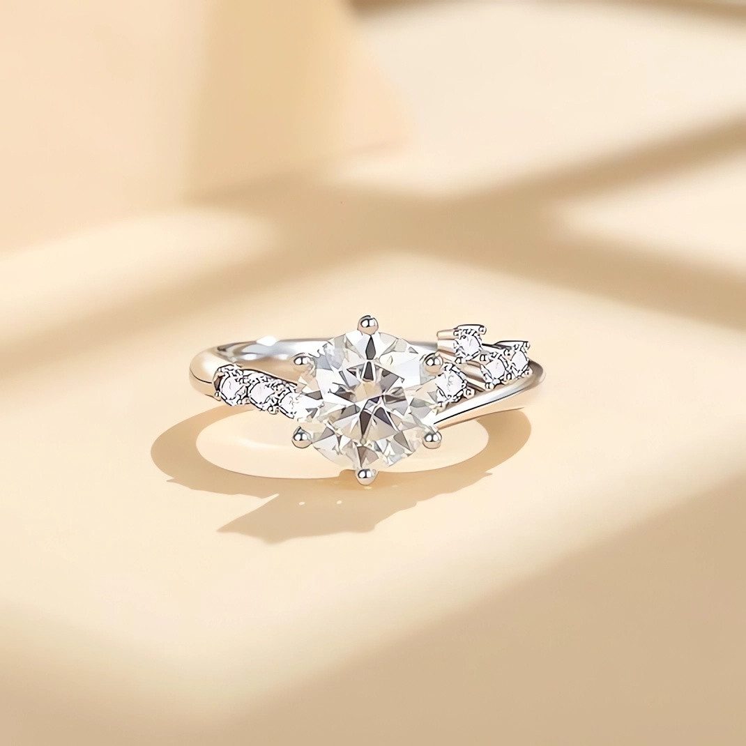 Jumpeak Diamantring Runder Diamantring,Verlobungsringe Frau,Valentinstag Geschenk für Sie, Labordiamant 2karat,Promise Ring,E,VS1,3EX,schlicht unregelmäßige Form