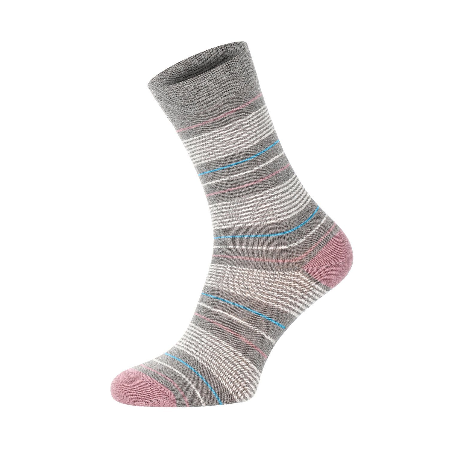 Chili Lifestyle Strümpfe Socken Streifen Design, 5 Paar, Damen, Baumwolle, Schwarz, Blau, Grau