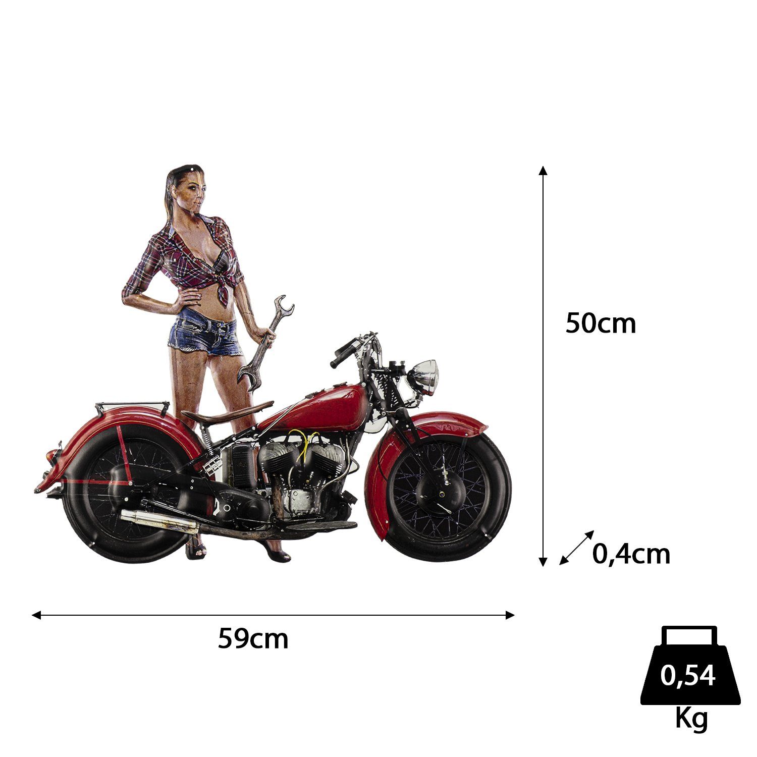 Moritz Metallschild Biker Frau Mechanikerin Rockabilly Motorrad, Vintage Retro Deko Schild Metallschild Wandbild Schild