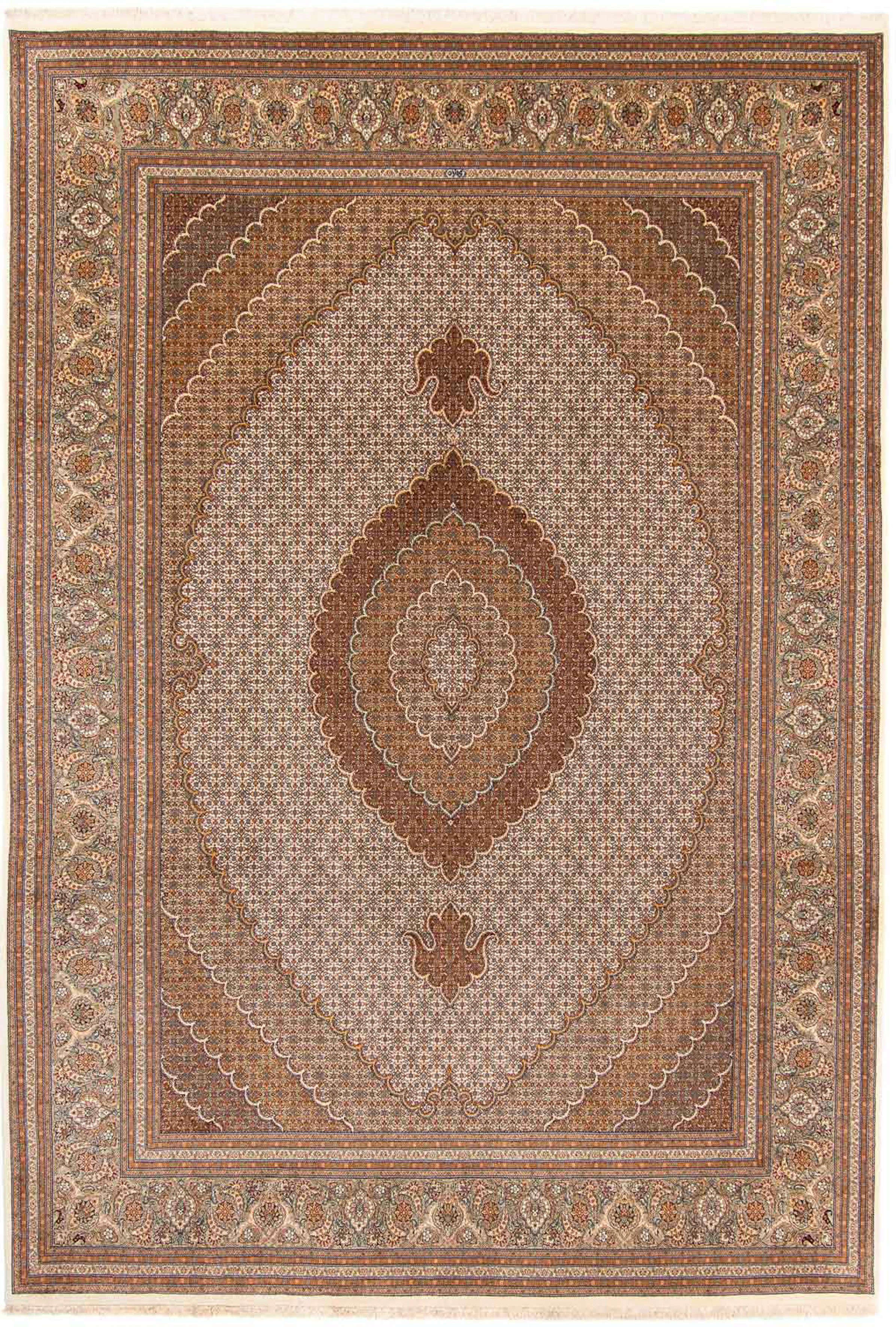 Orientteppich Perser - x Einzelstück - 250 363 Zertifikat Täbriz rechteckig, - 10 hellbraun, mm, morgenland, Höhe: cm mit Handgeknüpft, Wohnzimmer