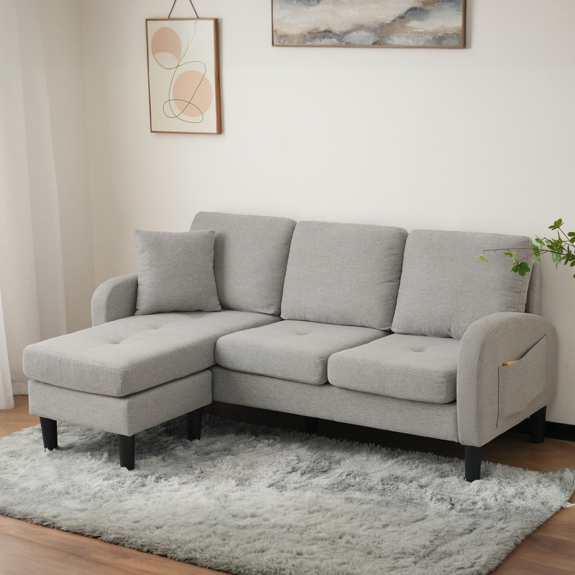 OKWISH Ecksofa 3-Sitzer Sofa aus Atmungsaktiver Baumwoll-Leinenstoff, Polst günstig online kaufen
