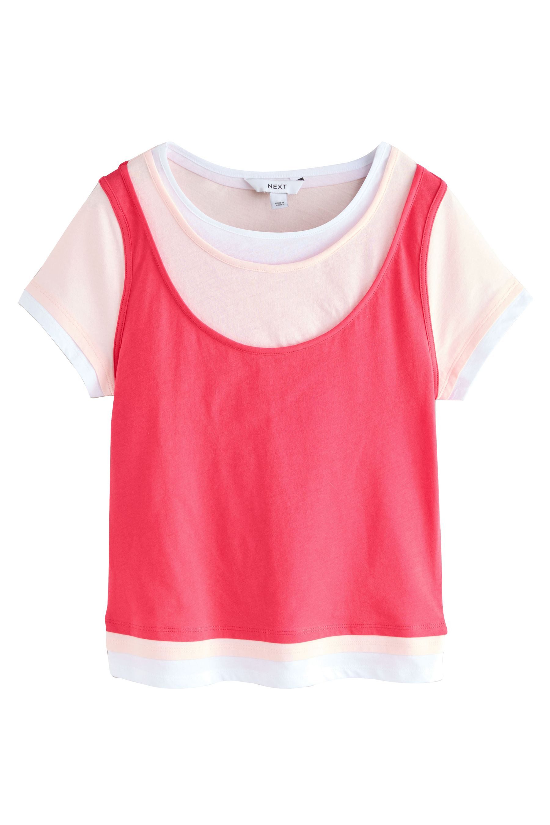 2-in-1-Shirt Dreilagiges Kurzarm-T-Shirt mit Rundhalsausschnitt