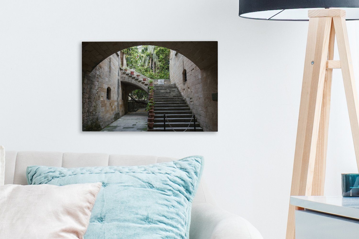 Leinwandbilder, Altstadt Wandbild der Aufhängefertig, Wanddeko, (1 in OneMillionCanvasses® Rhodos, St), Leinwandbild 30x20 von cm Stufen