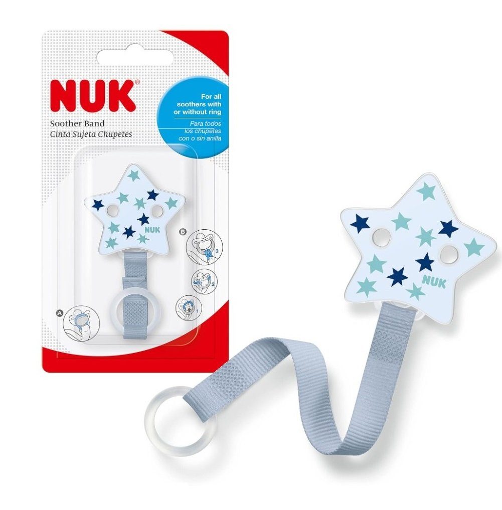 NUK Sterne mit Schnullerband Clip Blau Schnullerbefestigung