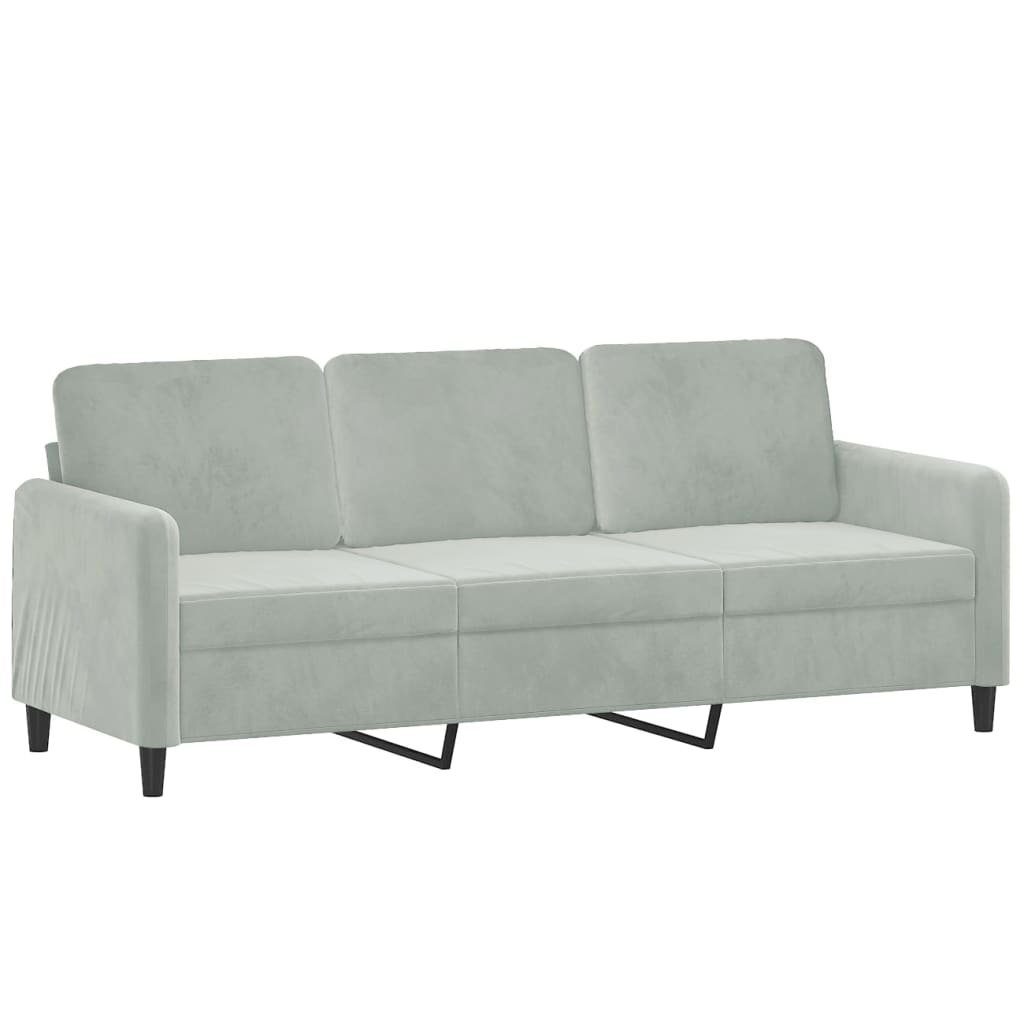 vidaXL Sofa 3-Sitzer-Sofa mit Hocker Hellgrau 180 cm Samt