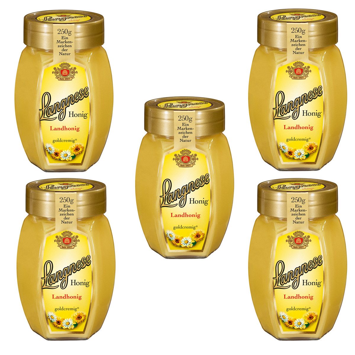 Langnese Honig, Langnese Landhonig goldcremig streichzart und buttergelb 250g 5er Pack