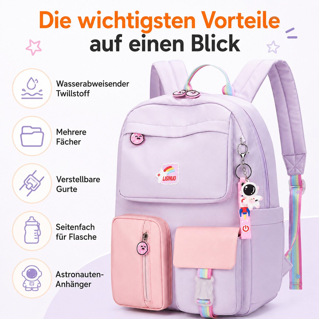 Diyarts Kinderrucksack, Trendiger Mädchenrucksack: Geräumig, Leicht und Robust