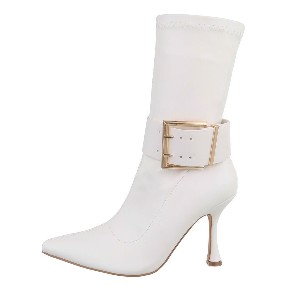 Ital-Design Damen Abendschuhe Elegant High-Heel-Stiefelette Pfennig-/Stilettoabsatz High-Heel Сапогиetten in Weiß