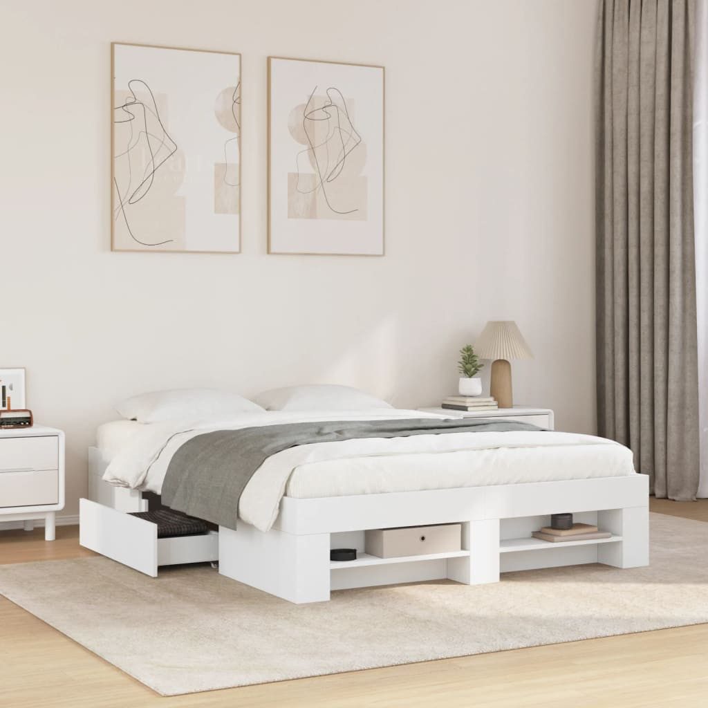 vidaXL Bett, Bettgestell Weiß 140x190 cm Holzwerkstoff
