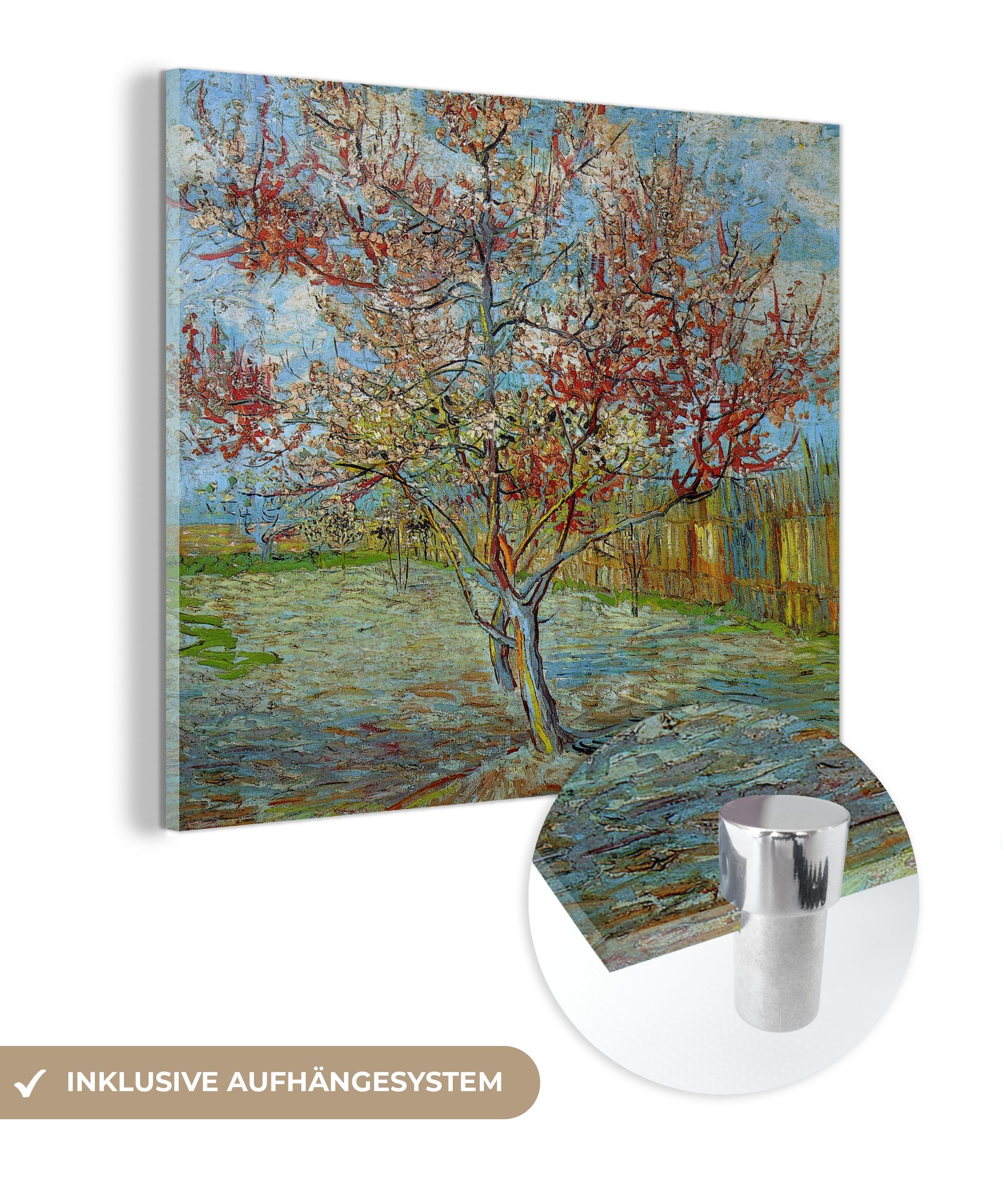 Glas Wanddekoration Glas Gogh, Pfirsichbaum Wandbild Vincent - - (1 St), MuchoWow van - auf von auf Acrylglasbild Der Gemälde Glasbilder - Bilder Foto rosa