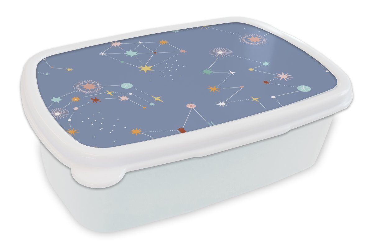 MuchoWow Lunchbox Kinder - Sterne - Flieder, Kunststoff, (2-tlg), Brotbox für Kinder und Erwachsene, Brotdose, für Jungs und Mädchen weiß