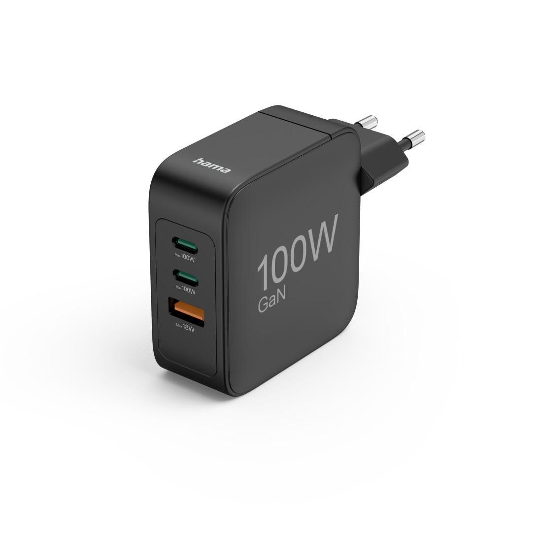 Hama 00201900 Ladestation (GaN-Schnellladegerät, 100 W, USB-C & USB-A, Power Delivery)