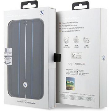 BMW Handyhülle Bookcase iPhone 14 Pro Echtleder schwarz aufstellbar 6,1 Zoll, Kantenschutz