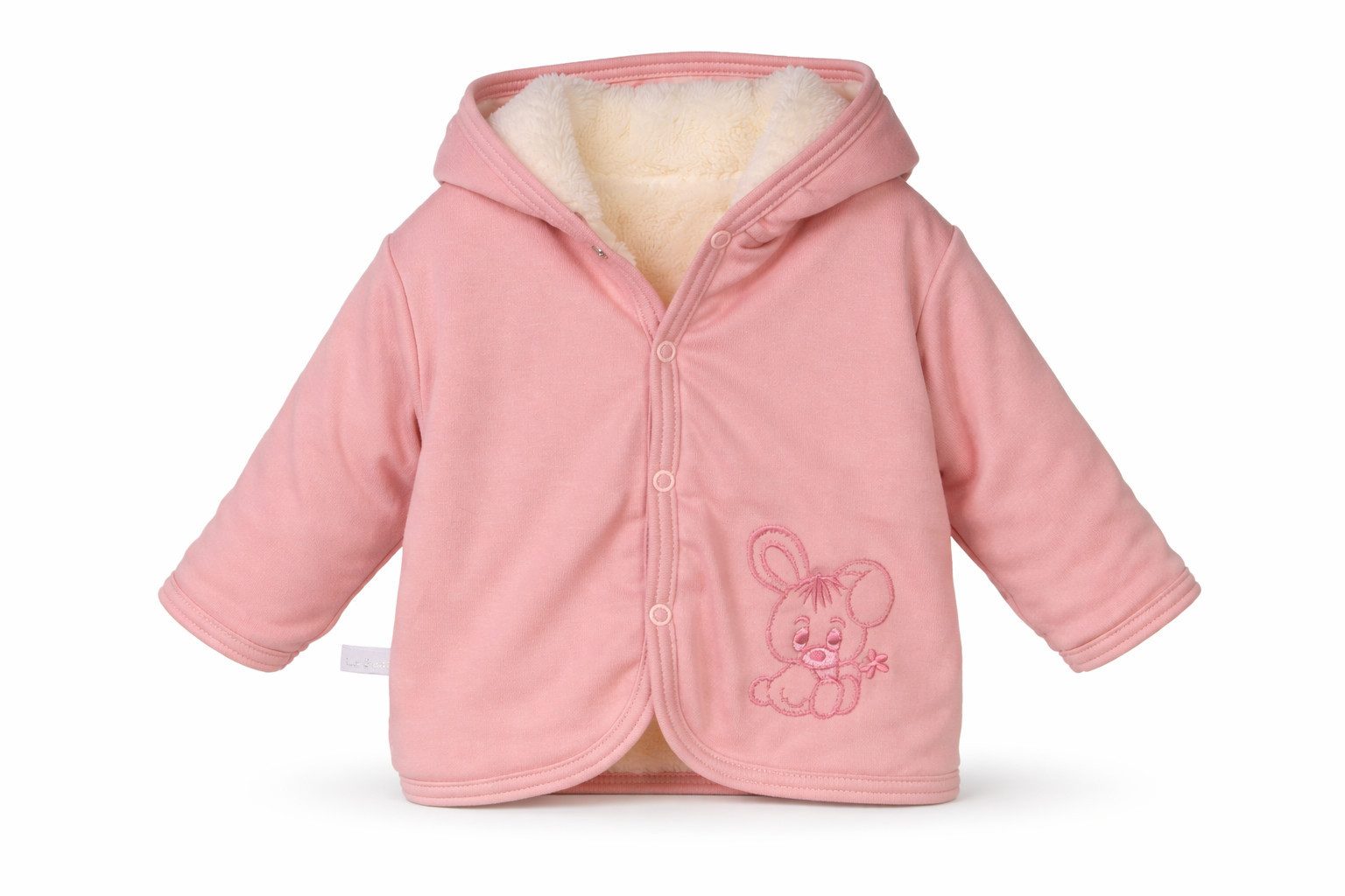 La Bortini Kapuzenfleecejacke Baby Jacke mit Kapuze aus Baumwolle und Fleece Swetjacke (Babyjacke) in Altrosa mit Hasen, für Mädchen, 50 56 62 68 74