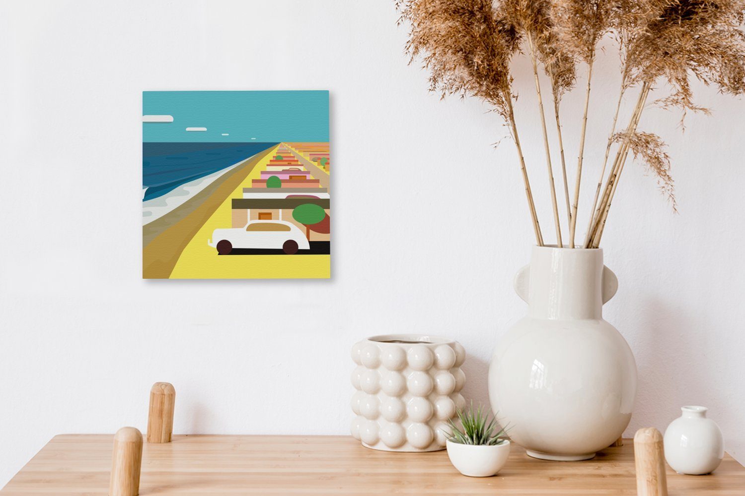 OneMillionCanvasses® Leinwandbild (1 amerikanischen Strandhäusern, St), Nähe Illustration in Bilder Autos der für Leinwand Schlafzimmer von Wohnzimmer eines