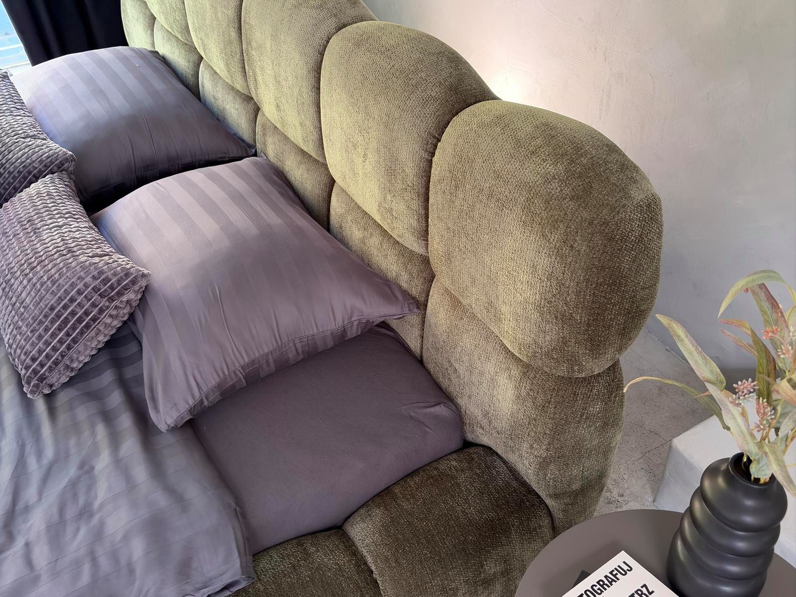 Compleo Polsterbett Cloud Bett, Bett mit gepolstertem Kopfteil ELVA (Chenille-Stoff), Schlafzimmer Bett modern, Doppelbett gepolstert, Wolkenbett