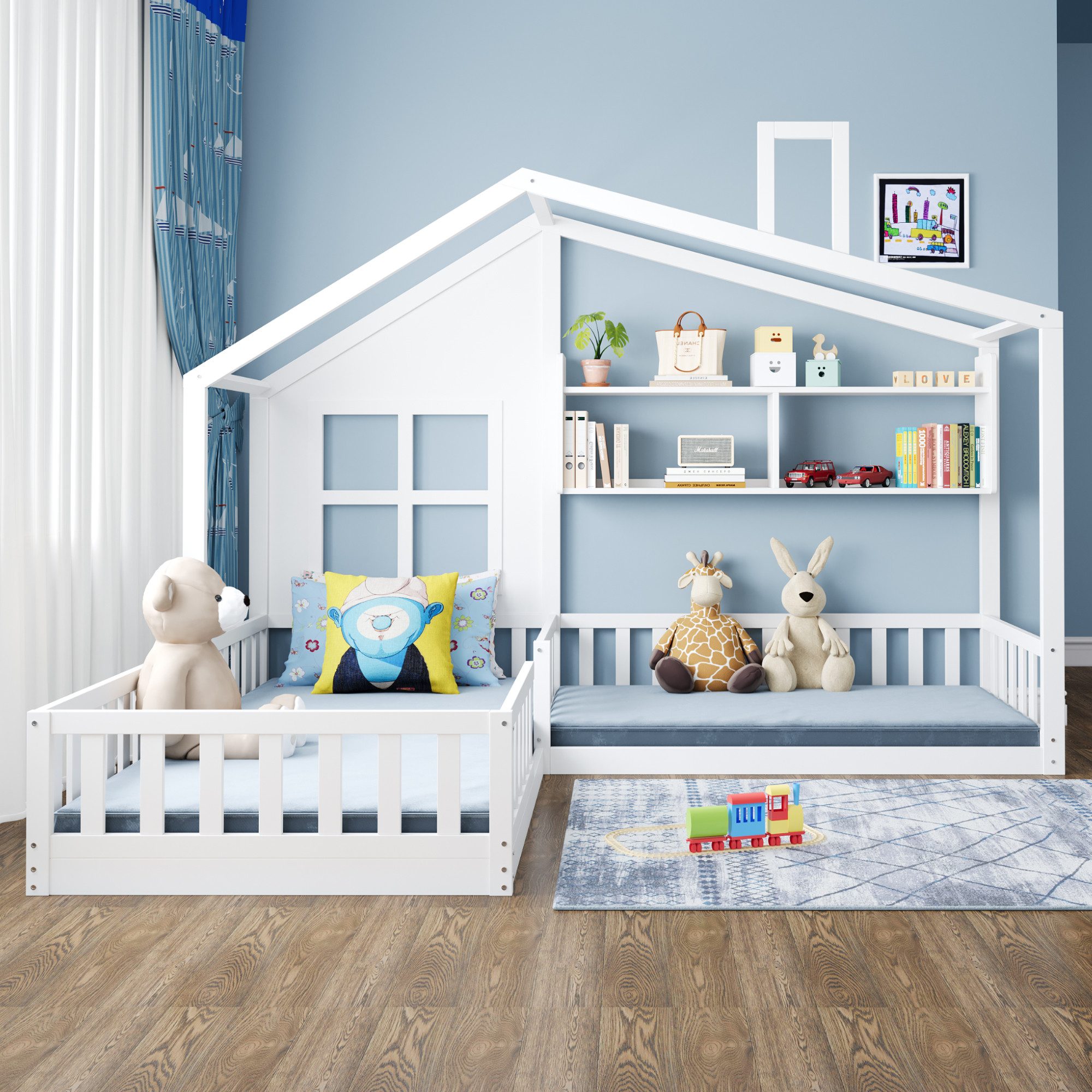 REDOM Kinderbett Doppelbett,Jugendbett,mit Fenster (Kinderbett,Hausdesign m günstig online kaufen