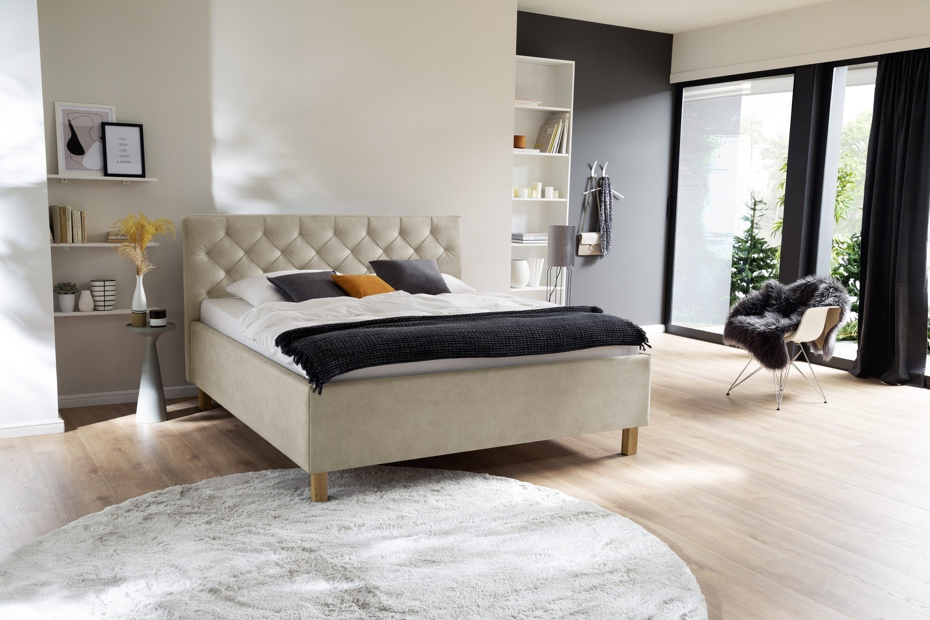 freiraum Polsterbett San Remo, Liegefläche 160x200cm, beige, Stellmaß: 170x120x215cm (BxHxT)