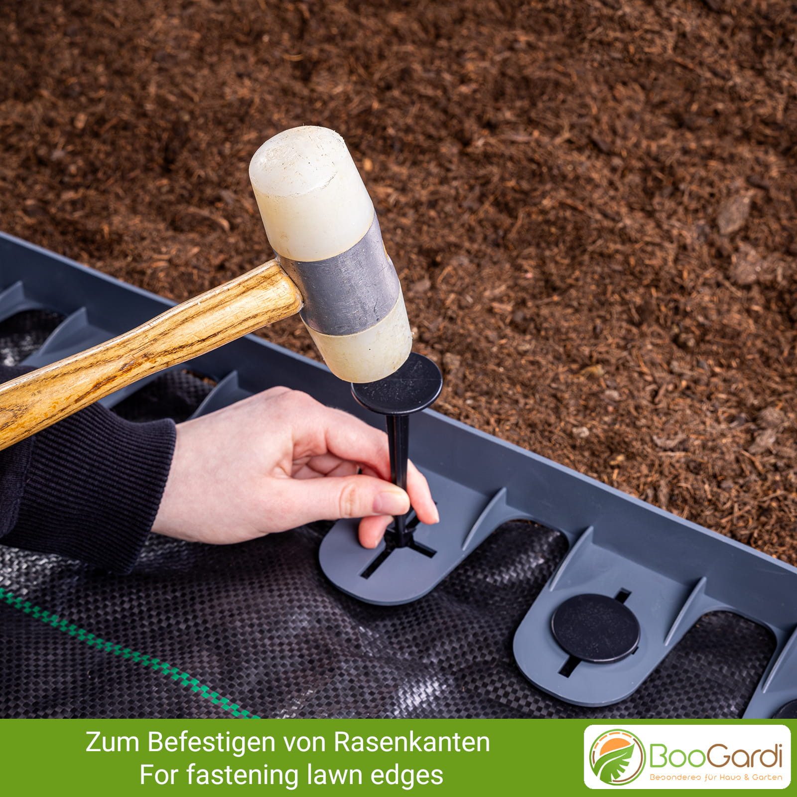 BooGardi Bodenanker Erdanker Kunststoff schwarz, für Unkrautvlies, zum Einschlagen, (100-St., 100 mm mit Kopf-Ø 25 mm), Erdnägel Zeltheringe Bodennägel Camping  – Bild 5 von 5