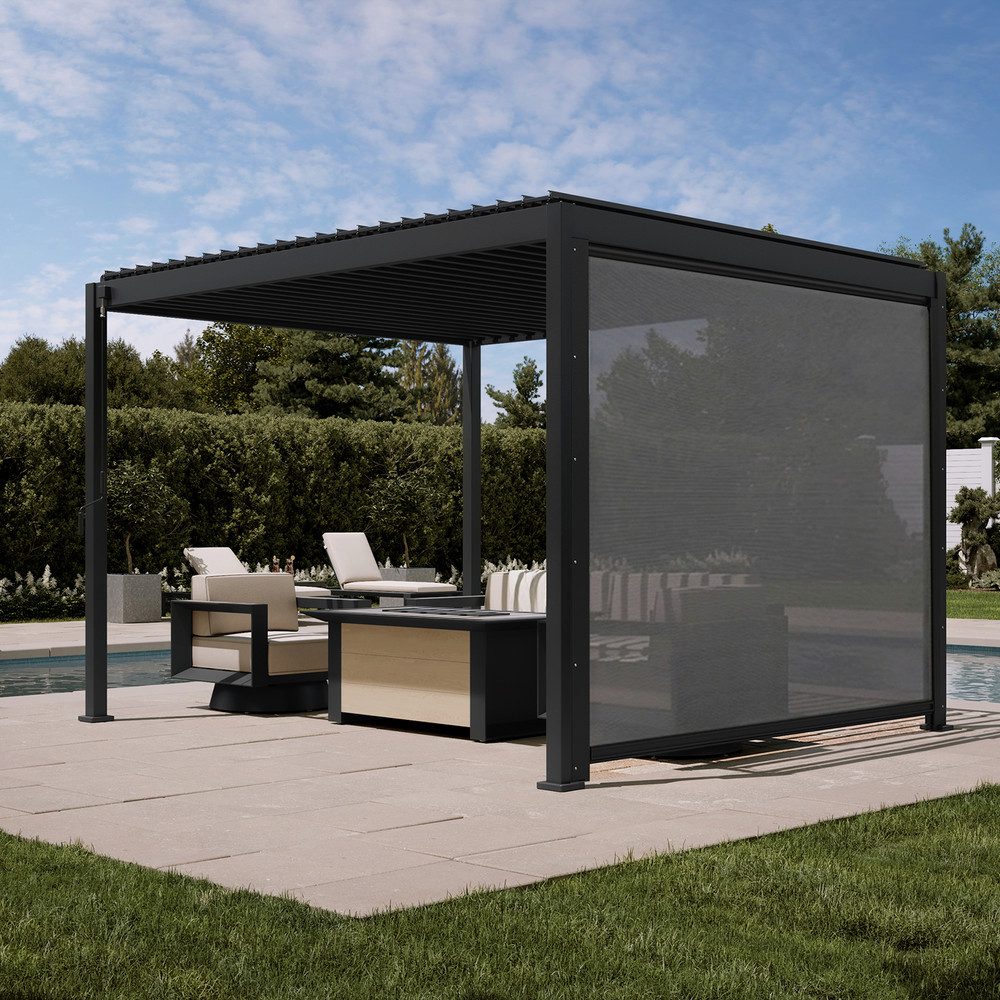Mirador Pergola 88S 3 x 3,6 m Pavillon mit 3m Kurbel-Seitenrollo Anthrazit, (Packung, 1-tlg), Verstellbares Lamellendach mit Kurbel-Seitenrollo