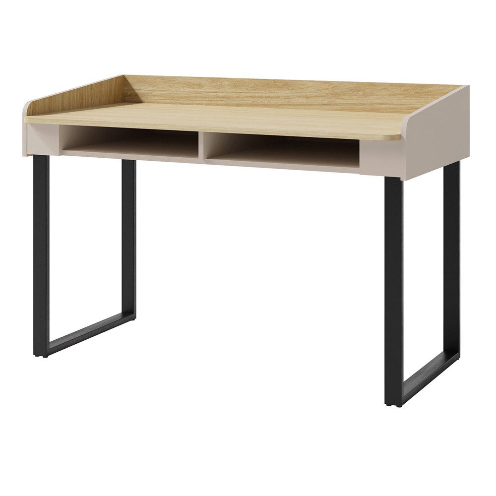 Lomadox Schreibtisch ALAMO-133, sandbeige mit Eiche Nb., 125 cm breit, 2 offene Fächer