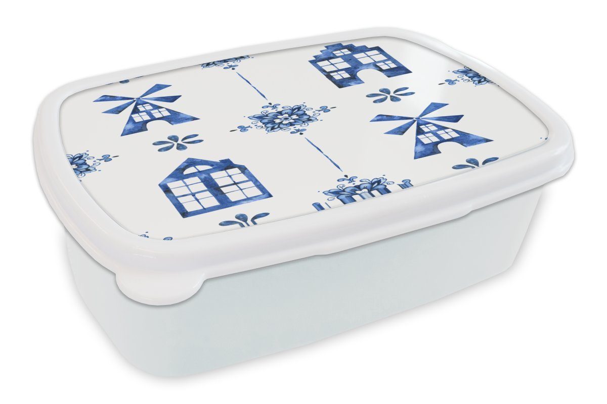- Kunststoff, für Holland Muster Lunchbox weiß Kinder Mädchen MuchoWow und für Brotdose, Erwachsene, (2-tlg), Jungs und - Brotbox Haus,