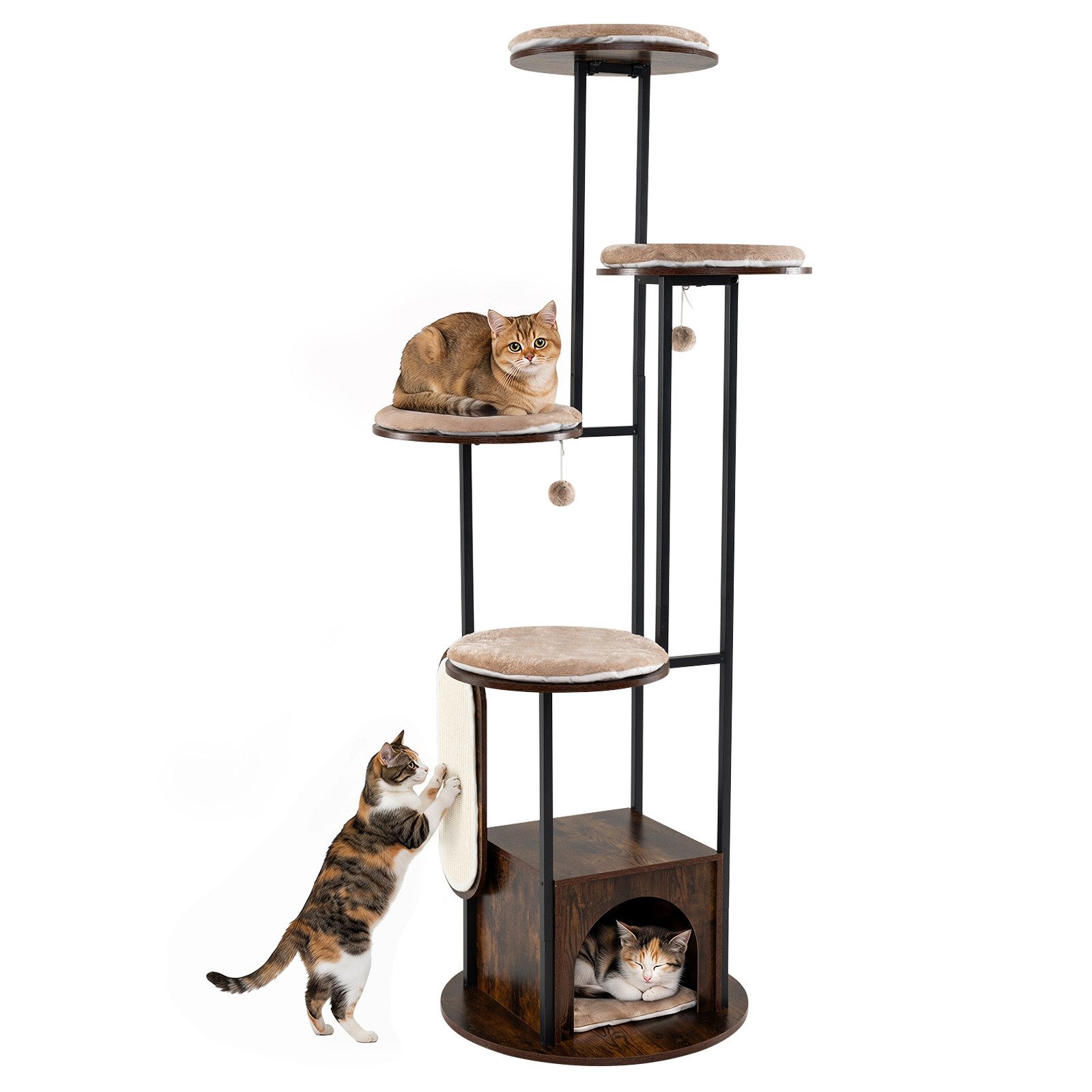 COSTWAY Kratzbaum Katzenbaum mit Katzenhaus, 4 Plattformen, 2 Kratzbrett, 183 cm
