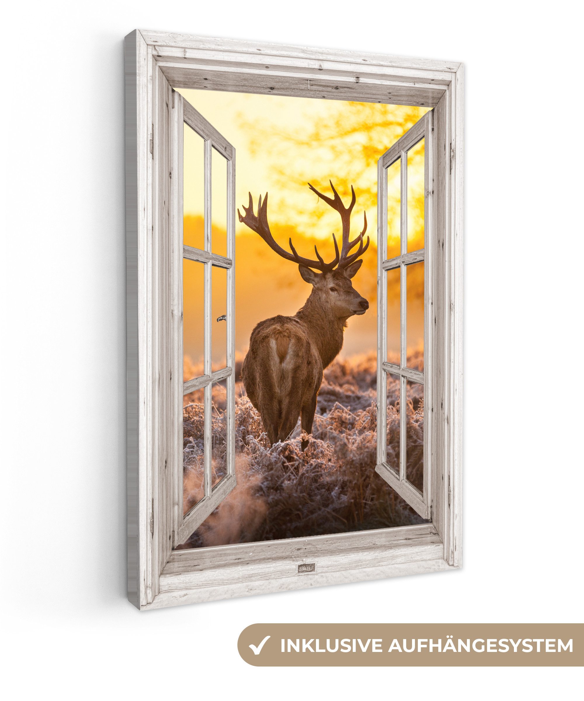 OneMillionCanvasses® Leinwandbild Hirsche - Herbst - Tiere - Natur - Wald - günstig online kaufen