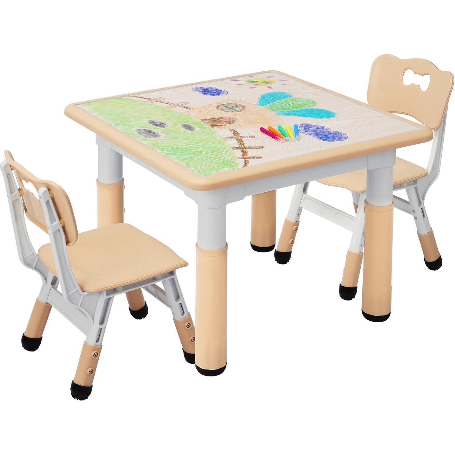 Kindersitzgruppe Kindertisch 2 Stühle Sitzgruppe Höhenverstellbar Plastik Gelb