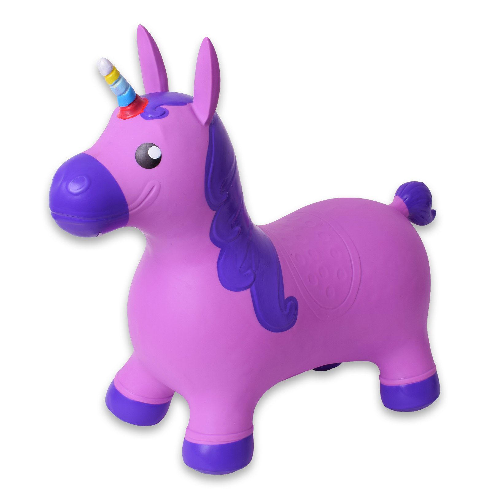 TE-Trend Hüpftier Hüpfpferd Einhorn Hopser Einhorn Pferd Lila, (25 cm Stitzhöhe), Buntes Horn