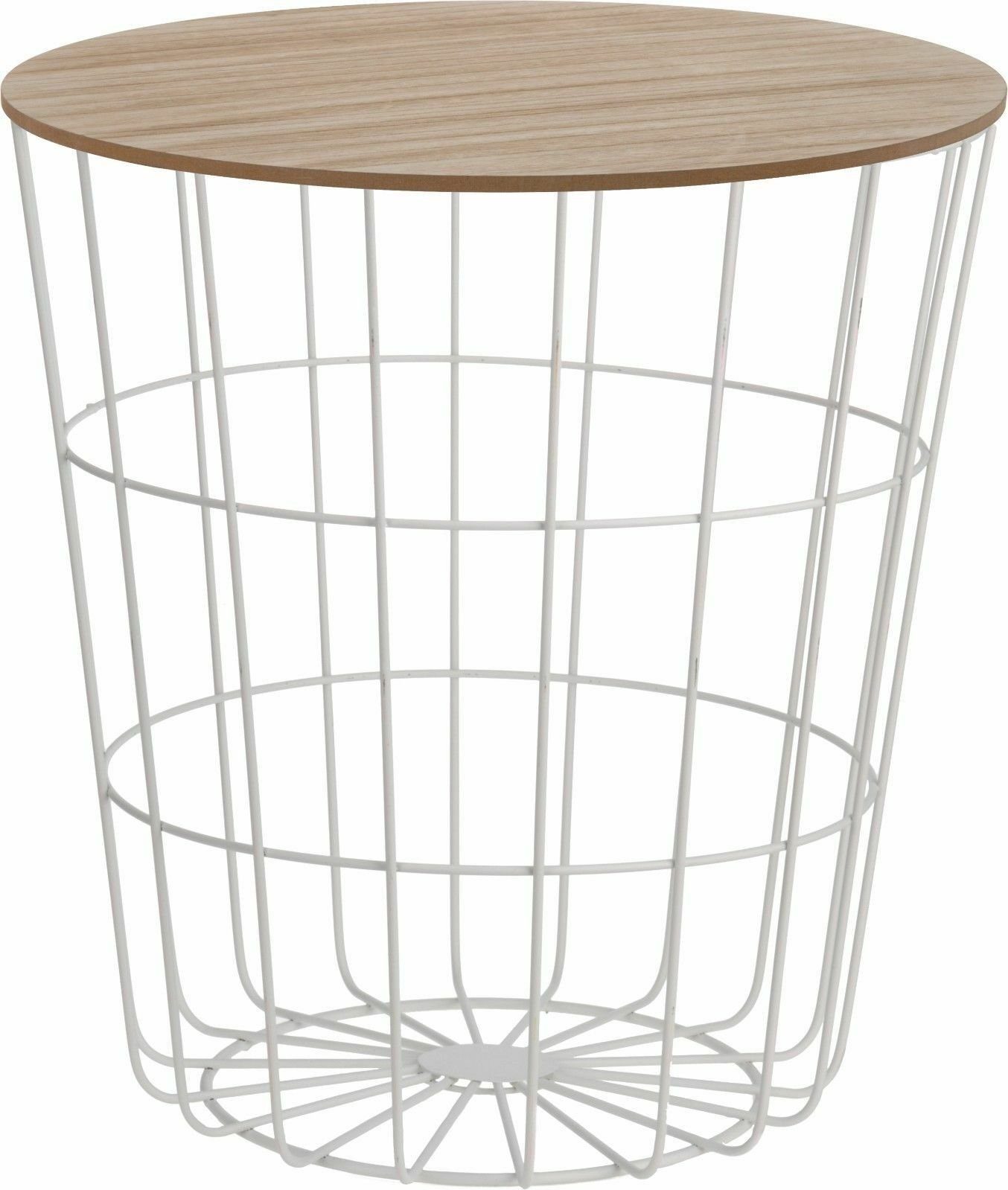 Meinposten Beistelltisch Tisch mit Stauraum Ø 39 cm H=41 cm Metall/Holz Nachttisch weiß, Durchmesser ca. 39 cm Höhe ca. 41 cm