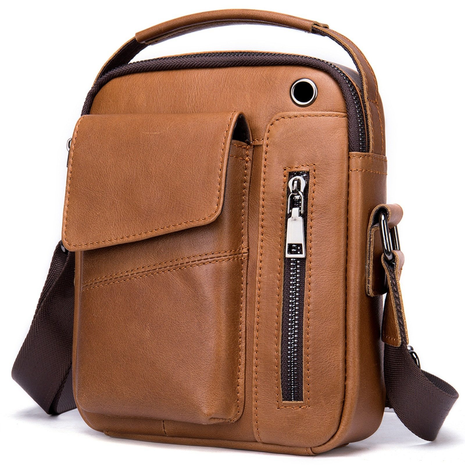 YUBRO-STUDIO Umhängetasche Herren Leder Schultertasche Crossbody Messenger günstig online kaufen