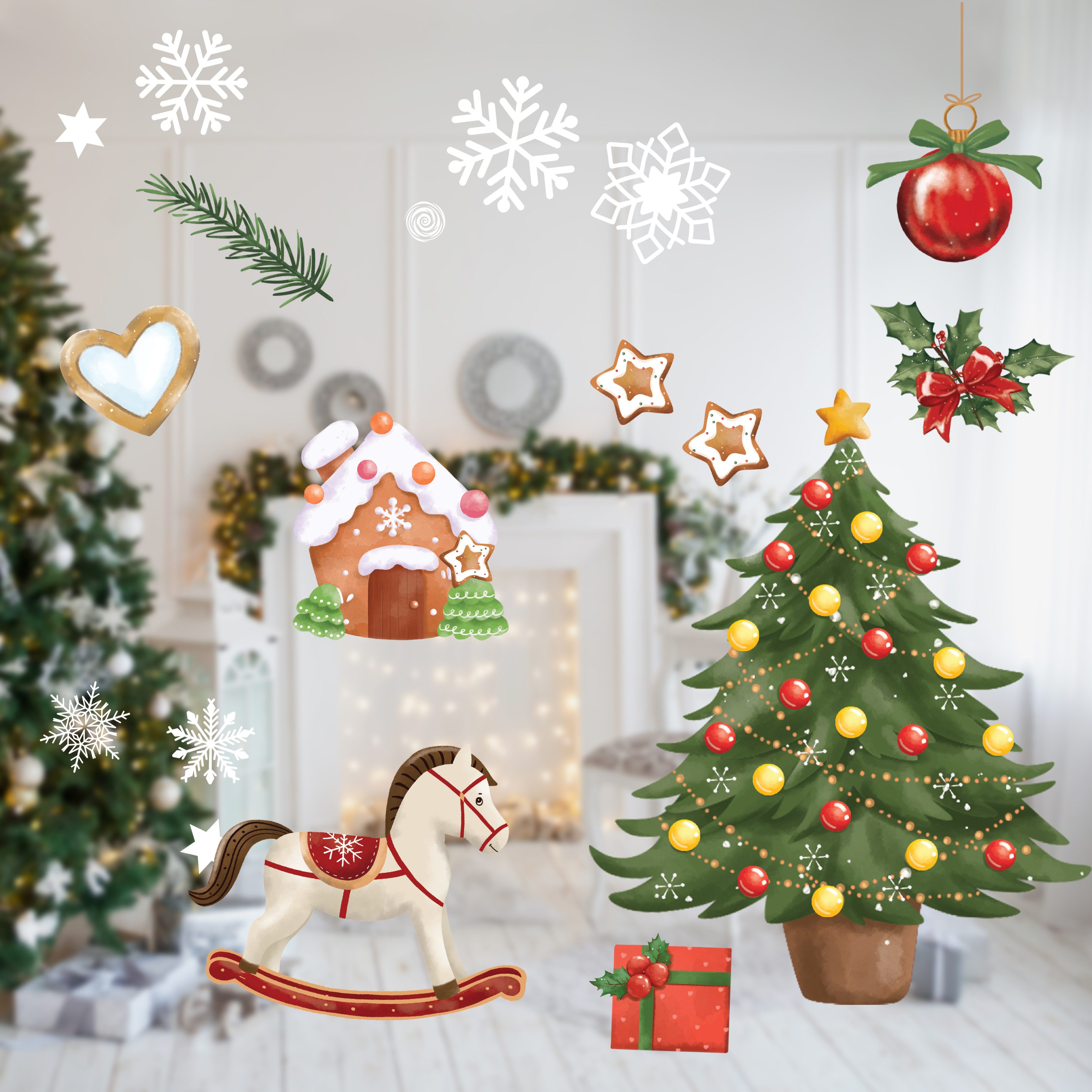 Nordstern Fensterbild Weihnachtsdeko für Innen, Statisch haftende Winter Fensterdeko Aufkleber
