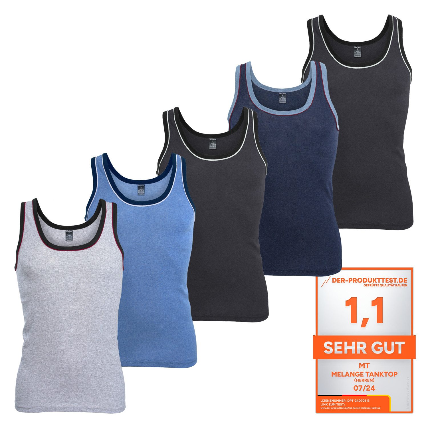 MT Unterhemd Herren Melange Tank-Top (5er Pack) Baumwoll Unterhemden günstig online kaufen