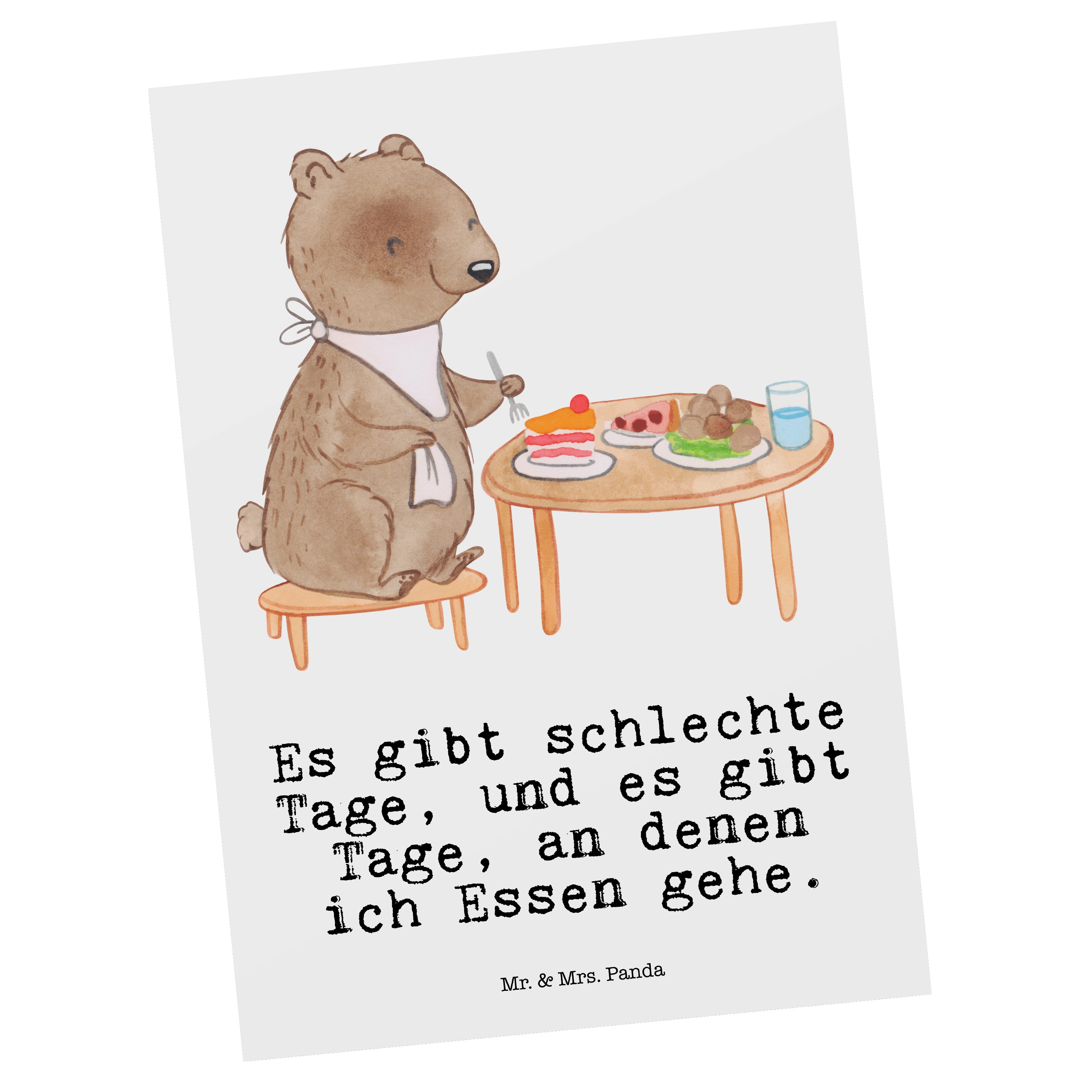 Mr. & Mrs. Panda Postkarte Bär Essen gehen Tage - Weiß - Geschenk, Ansichtskarte, Dankeskarte, H