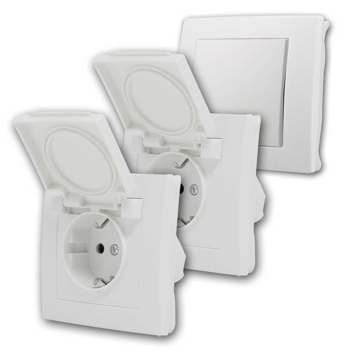 McPower FLAIR Set "Feuchtraum S", 3-teilig, weiß, UP, IP44 Unterputzschalter