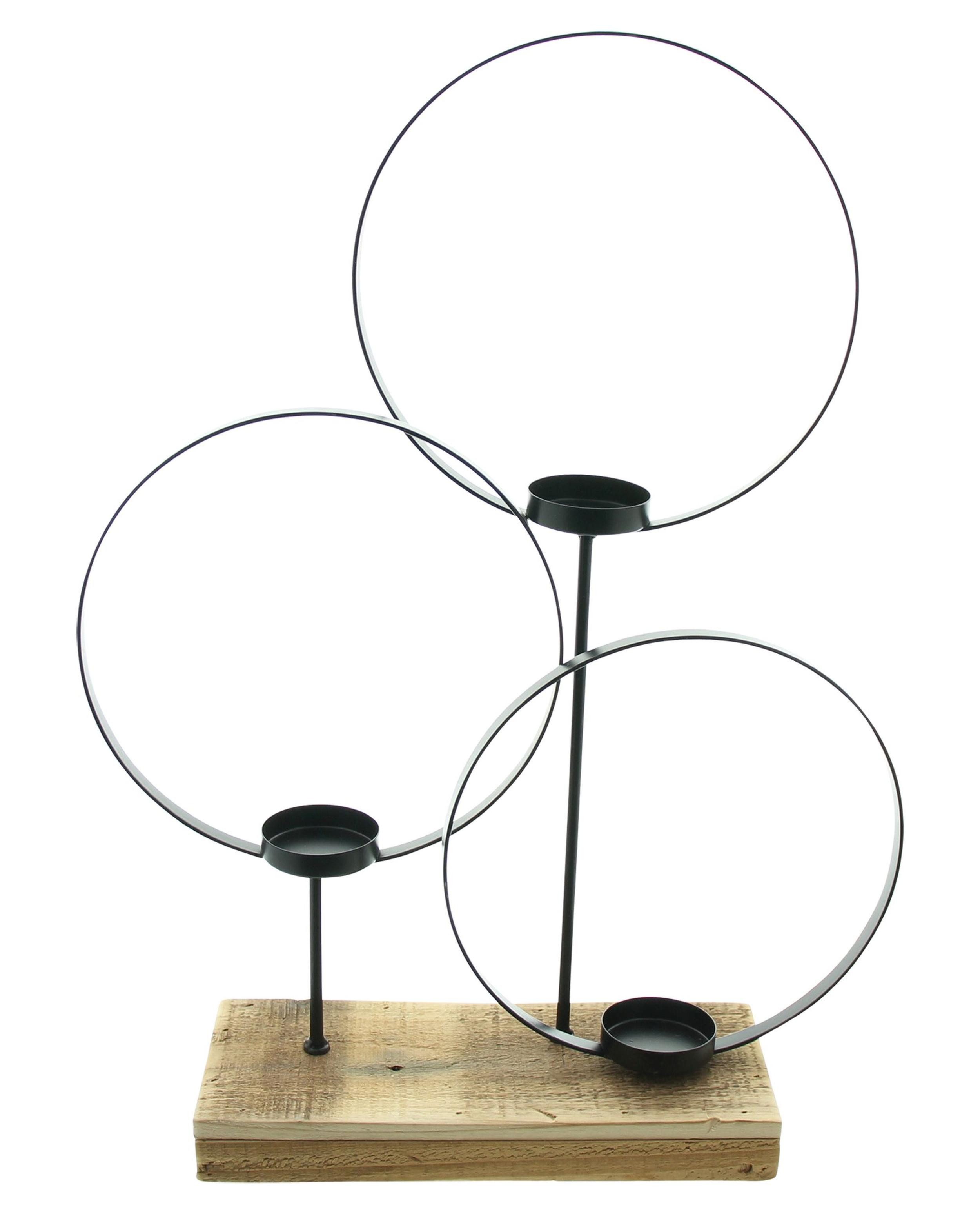 Frank Flechtwaren Windlicht Windlicht Ringe Metall schwarz Holz Sockel 3 Gläser