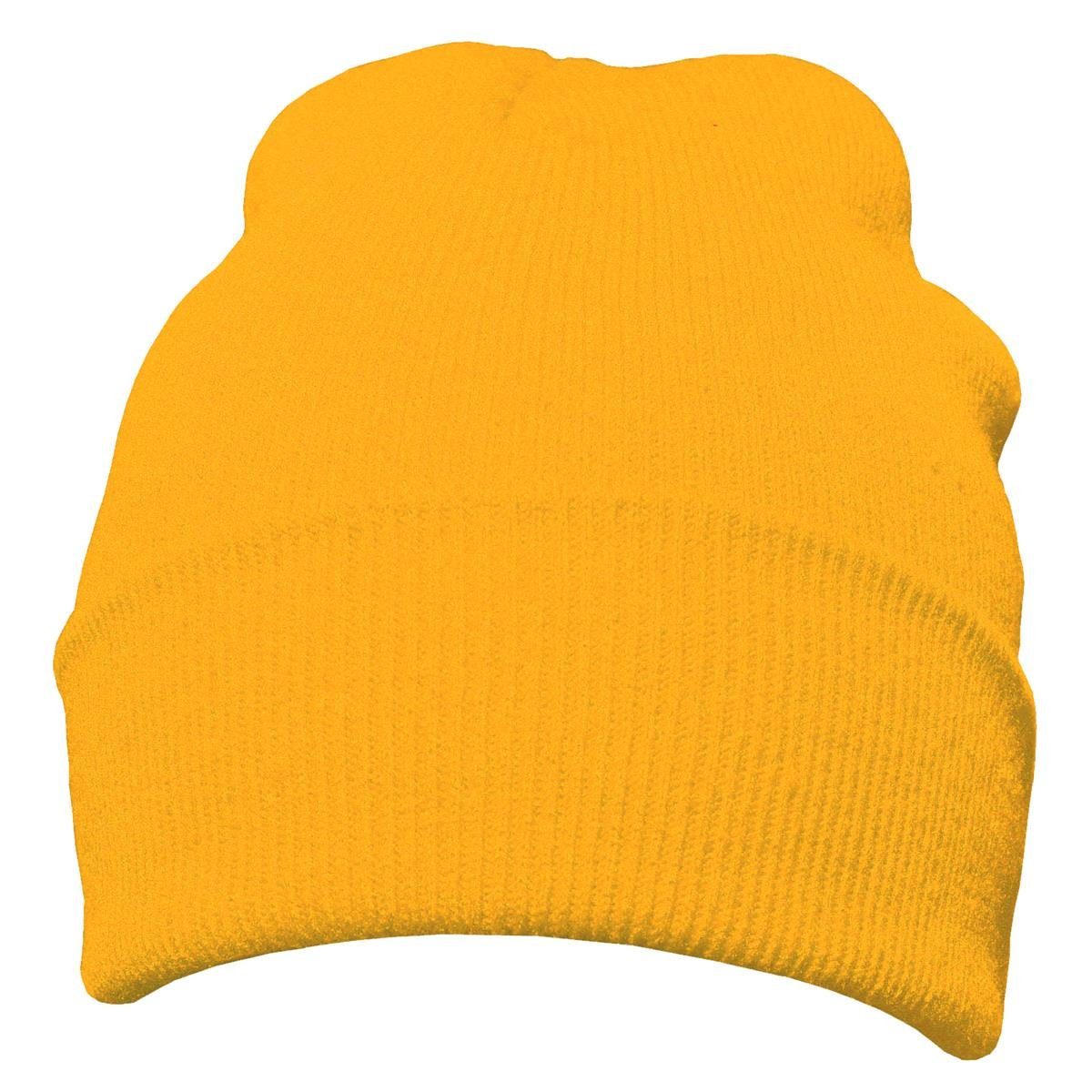 DonDon Beanie Mütze Beanie gelb Krempe (Packung, 1-St) klassisches Wintermütze, Design, mit