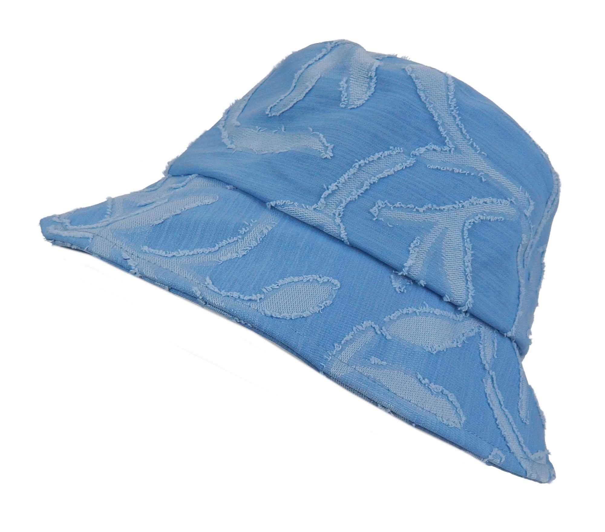 Ella Jonte Fischerhut Bucket Hat blau Jeansoptik mit 3D Fransen Muster verstellbar 54-58