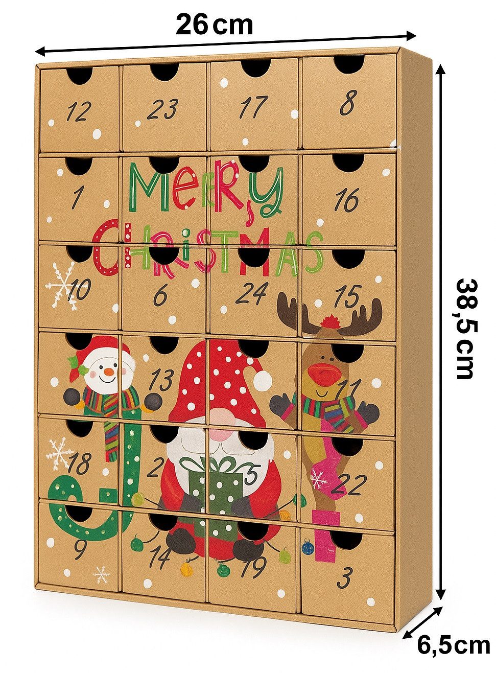 Bambelaa! befüllbarer Adventskalender Adventskalender zum Befüllen Karton Weihnachten DIY 24 Fächer H:38,5cm