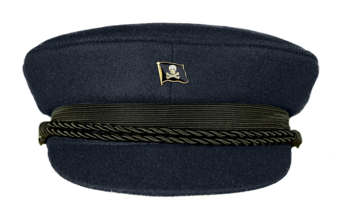 MADSea Schiebermütze Elbsegler dunkelblau Flaggen-Pin Pirat Jolly maritime Kapitänsmütze mit Krone, Zierband, Kordel und Pin
