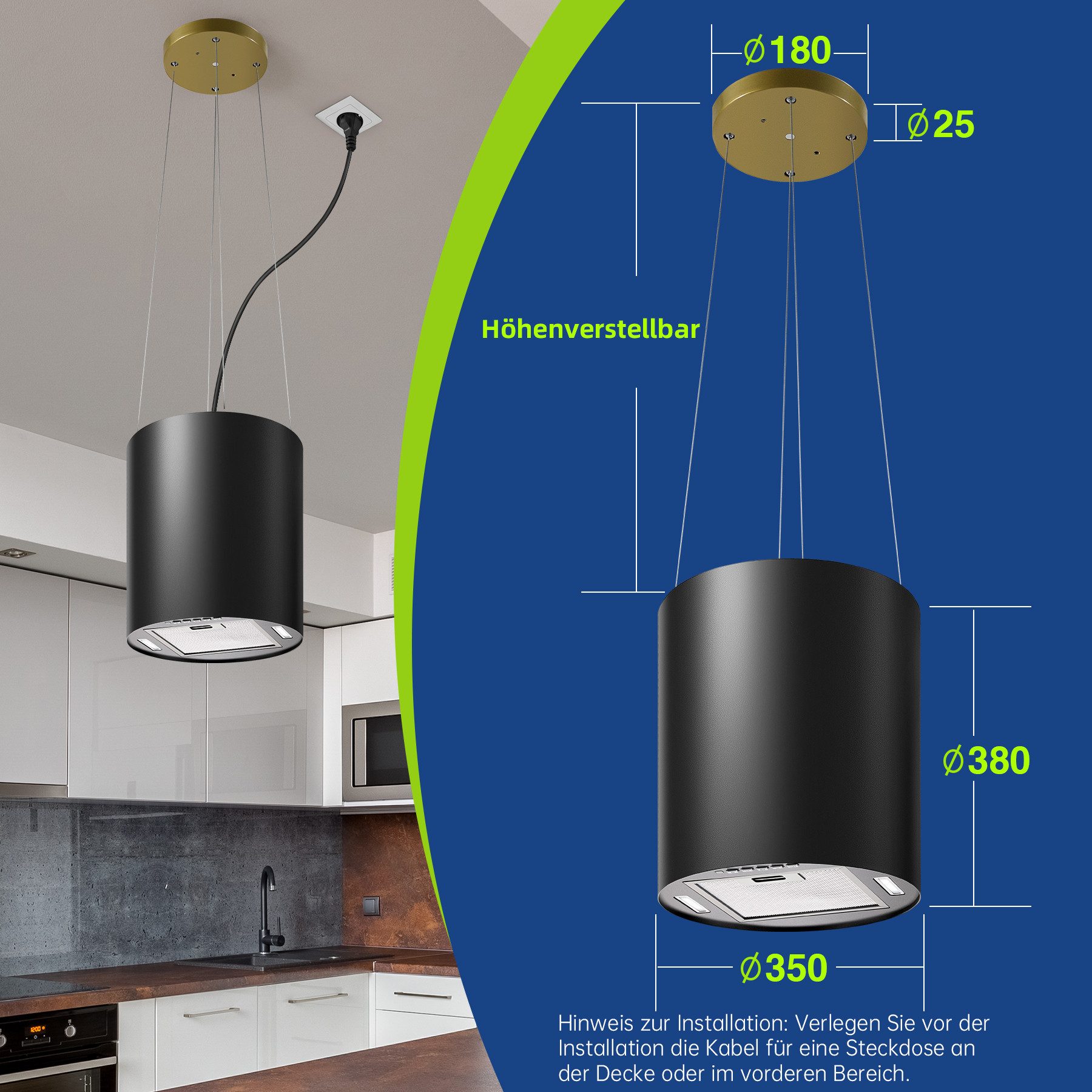 SNDOAS Inselhaube Dunstabzugshaube Umluft 35cm mit 700 m³/h Starker Saugleistung Dunstabzugshaube Umluft 35cm mit 700 m³/h Starker Saugleistung, Aktivkohlefilter, 3 Leistungsstufen, LED, 55dB leise, Energieklasse A+