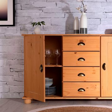 IDIMEX Kommode COLMAR, Sideboard Anrichte Kiefermassiv 4 Schubladen 2 Türen gebeizt gewachst