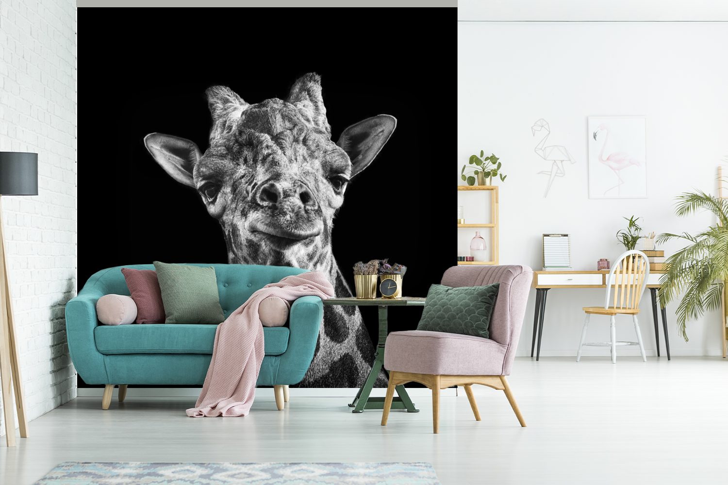 Tapete Fototapete Giraffe Wohnzimmer - - Vinyl Tier Wandtapete oder MuchoWow bedruckt, (5 Matt, Weiß, Schwarz - St), für Schlafzimmer,