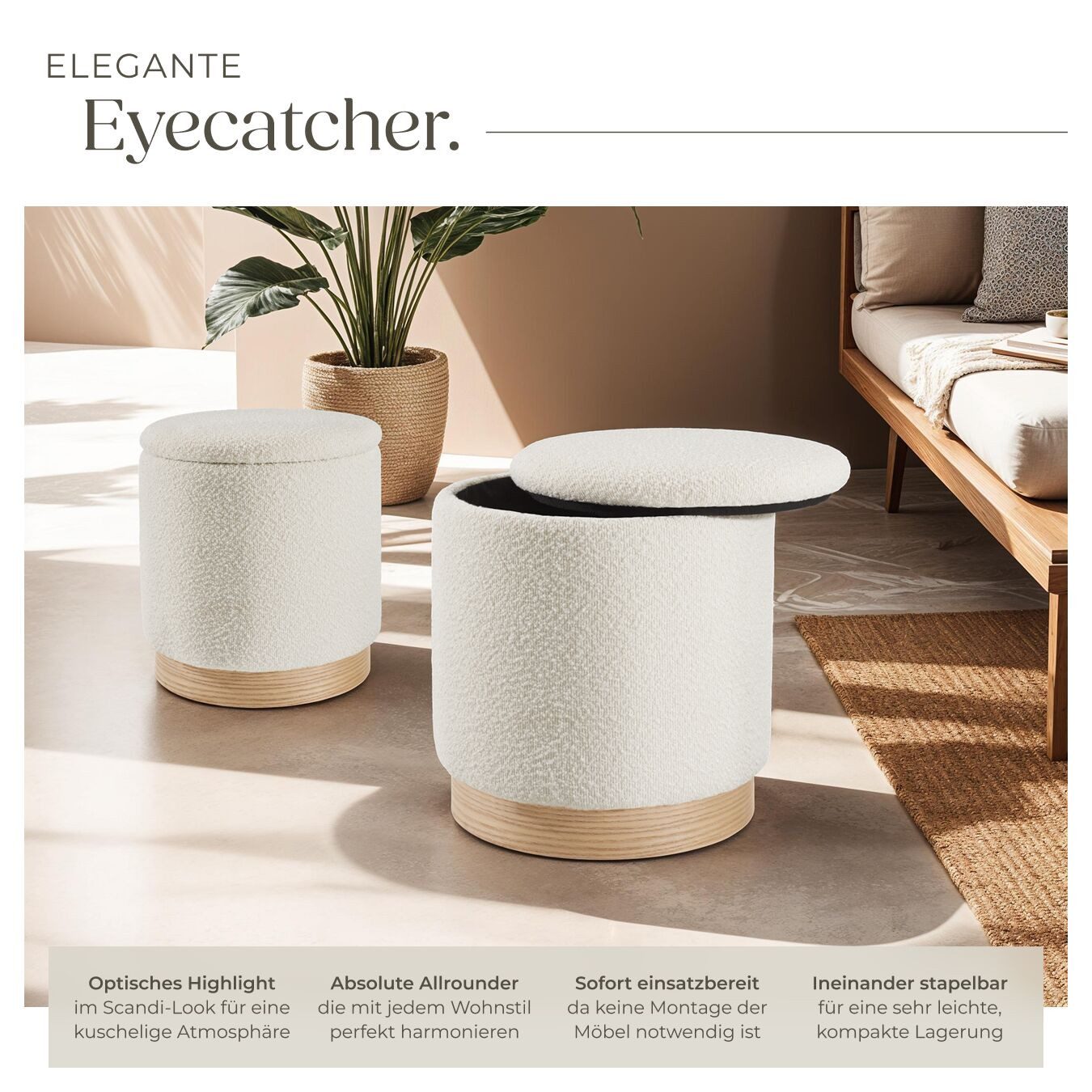 tectake Sitzhocker 2er Set Sitzhocker mit Stauraum, rund