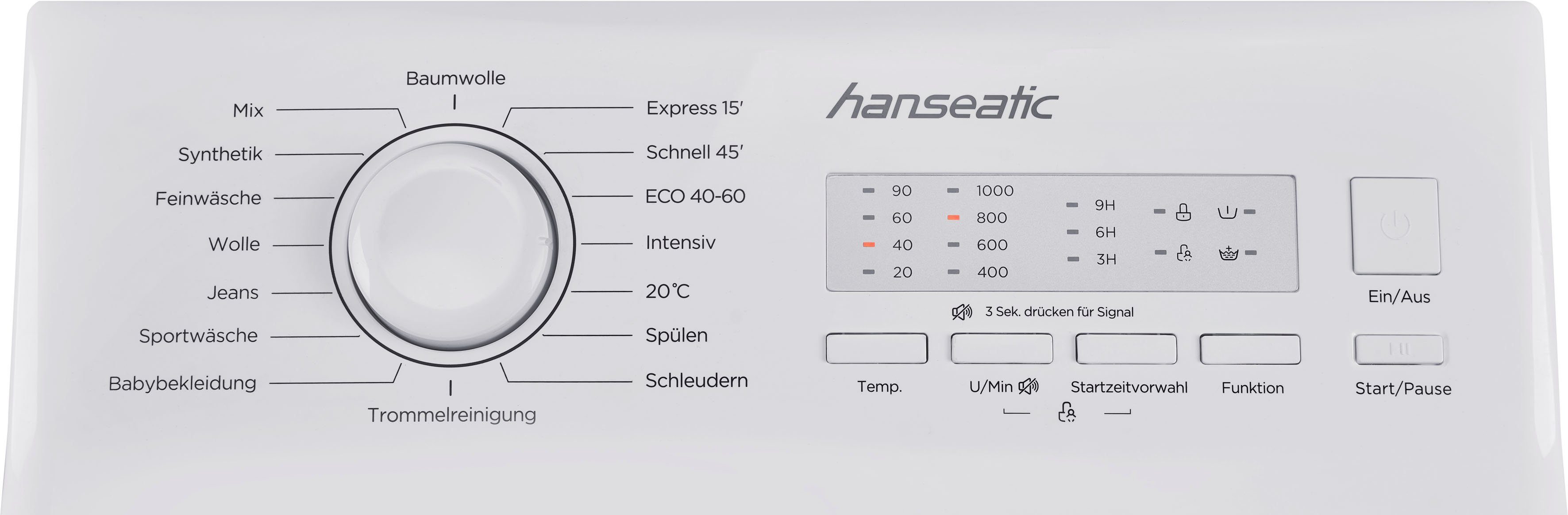 Hanseatic Waschmaschine 1000 kg, U/min, Mengenautomatik, Toplader 5 Überlaufschutzsystem HTW510D