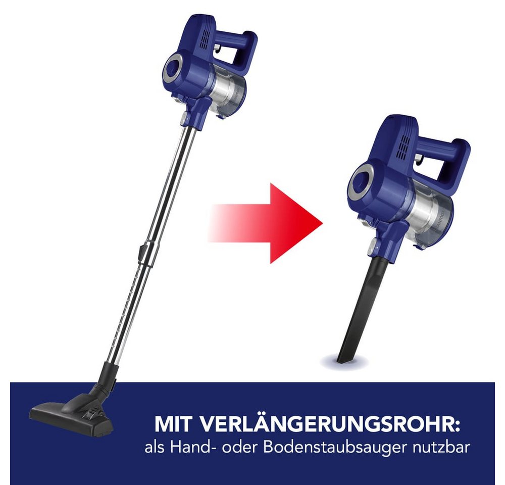CLEANmaxx Akku-Hand-und Stielstaubsauger Zyklon Staubsauger blau / silber, 120 W, beutellos, beutellos, starker Akku