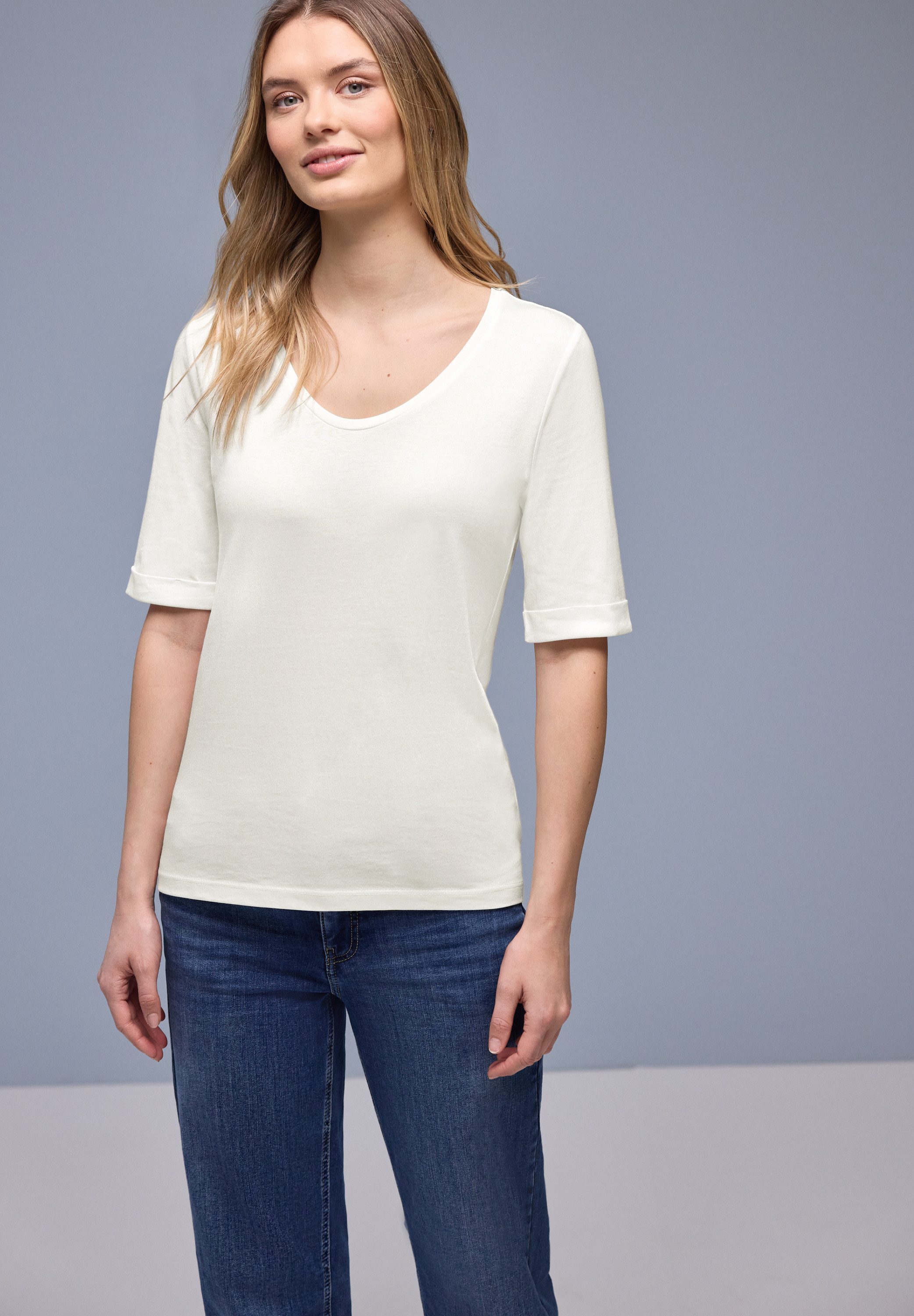 STREET ONE Rundhalsshirt Halbarm mit Turn-up